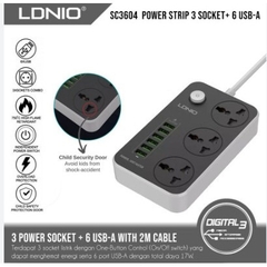 Ổ cắm điện đa năng LDNIO SC3604 3 Chấu 06 cổng USB 2M 2500w màu đen xám chuẩn Châu Âu