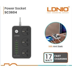 Ổ cắm điện đa năng LDNIO SC3604 3 Chấu 06 cổng USB 2M 2500w màu đen xám chuẩn Châu Âu