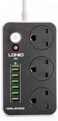 Ổ cắm điện đa năng LDNIO SC3604 3 Chấu 06 cổng USB 2M 2500w màu đen xám chuẩn Châu Âu