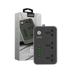 Ổ cắm điện đa năng LDNIO SC3604 3 Chấu 06 cổng USB 2M 2500w màu đen xám chuẩn Châu Âu