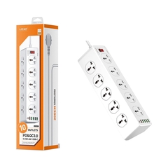 Ổ cắm điện đa năng LDNIO SC10610 10 cổng AC 5 cổng USB 1 cổng Type C PD20W 2500W dài 2m màu trắng