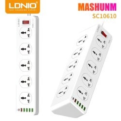 Ổ cắm điện đa năng LDNIO SC10610 10 cổng AC 5 cổng USB 1 cổng Type C PD20W 2500W dài 2m màu trắng