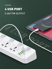 Ổ cắm điện đa năng LDNIO SC4408 4 cổng AC 4 cổng USB 2500W dài 2m màu trắng