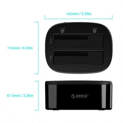 Đế (Dock) ổ cứng 2 bay 3.5/2.5 USB đen USOrico 6228US3-C-BK, Offclone USB 3.0 màu đen