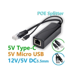 Bộ chuyển nguồn PoE Splitter 48V sang 12V 1A-2A zắc 5.5 x 2.1 Type C Micro B