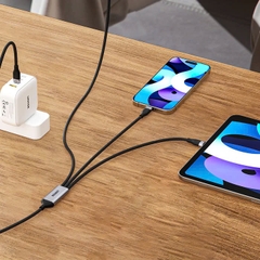 Unitek Cáp sạc điện thoại Type C sang 3 đầu Iphone/Type C/Micro B Unitek C14101AGY 20W dài 1.5m màu xám