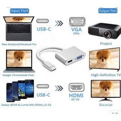 Cáp chuyển Type C sang HDMI và VGA dùng cho máy tính điện thoại