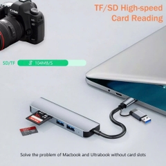 Đầu Đọc Thẻ Nhớ Đa Chức Năng Type C USB 2.0 6 Trong 1 SD/TF/XD/CF/M2 tùy chọn