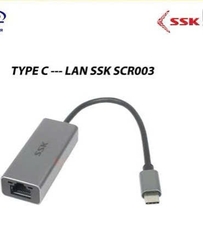 SSK Cáp chuyển USB Type C sang mạng Lan SSK SCR003 tốc độ 1Gb, màu xám, dài 20cm