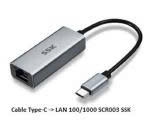 SSK Cáp chuyển USB Type C sang mạng Lan SSK SCR003 tốc độ 1Gb, màu xám, dài 20cm