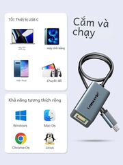 Lemorele  Cáp chuyển Type C sang mạng Lan RJ Lemorele tốc độ 1 Gigabyte 100/1000Mps hợp kim nhôm dài 40cm