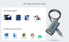 Lemorele  Cáp chuyển Type C sang mạng Lan RJ Lemorele tốc độ 1 Gigabyte 100/1000Mps hợp kim nhôm dài 40cm