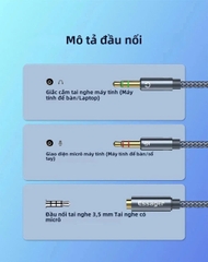 Cáp Gộp Audio 3.5mm 2 Vào 1 Ra Essager (Mic và Headphone) dùng cho máy tính bàn, laptop