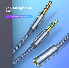 Cáp Gộp Audio 3.5mm 2 Vào 1 Ra Essager (Mic và Headphone) dùng cho máy tính bàn, laptop