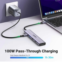 Cáp chuyển USB Type C sang HDMI  Ugreen 15495 5 trong 1 HDMI 4K@30Hz, USB 2.0, USB 3.0, Sạc PD 100W cao cấp