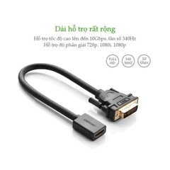 Ugreen Cáp chuyển  DVI 24+1 sang HDMI Ugreen 20118 dài 20cm màu đen nối từ máy tính card sang màn hình HDMI