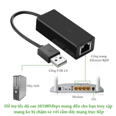 Ugreen Cáp chuyển USB 2.0 sang mạng Lan RJ45 Ugreen UG20254 tộc độ 10/100Mbps