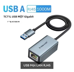 Copy of Lemorele  Cáp chuyển Type C sang mạng Lan RJ Lemorele tốc độ 1 Gigabyte 100/1000Mps hợp kim nhôm dài 40cm