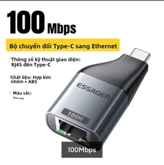 Essager Đầu đổi Type C sang Mạng Lan RJ45 Essager 100/1000Mbps Gigabit tùy chọn phân loại