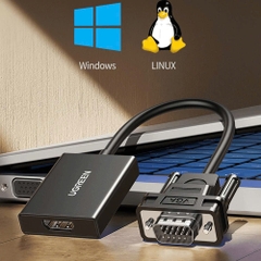 Cáp chuyển VGA sang HDMI Ugreenc CM513 50945 màu đen dài 25cm gắn từ máy tính,đầu ghi cổng Vga sang màn hình cổng HDMI