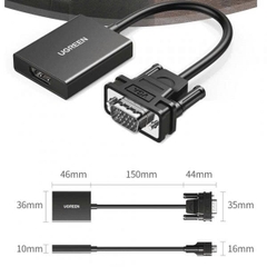 Cáp chuyển VGA sang HDMI Ugreenc CM513 50945 màu đen dài 25cm gắn từ máy tính,đầu ghi cổng Vga sang màn hình cổng HDMI