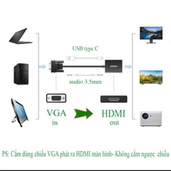 Cáp chuyển VGA sang HDMI Ugreenc CM513 50945 màu đen dài 25cm gắn từ máy tính,đầu ghi cổng Vga sang màn hình cổng HDMI