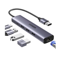 Bộ chia USB sang 3 USB 3.0+ Mạng Lan RJ45 Gigabits Ugreen CM475 60554 màu xám vỏ hơp kim dây dù