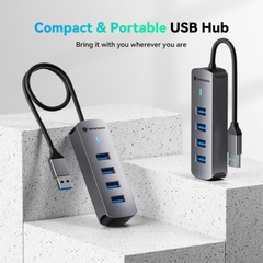 Bộ chia USB, Type C sang 4 Cổng USB 3.0 Yottamaster PH4U vỏ hợp kim nhôm tùy chọn