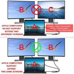 Cáp chuyển Type C Sang HDMI sang 2 màn hình gương HDMI(HDTV) USB3.0 PD tùy chọn từ máy tính, điện thoại...