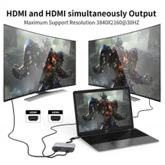 Cáp chuyển Type C Sang HDMI sang 2 màn hình gương HDMI(HDTV) USB3.0 PD tùy chọn từ máy tính, điện thoại...