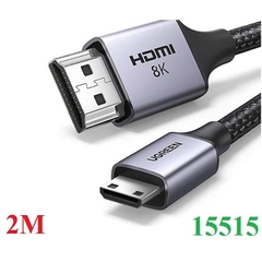 Cáp nối Mini HDMI sang HDMI 2.1 Ugreen HD163 15515 dài 2mhỗ trợ 8K@60Hz 4K@144Hz 48Gbps đen xám