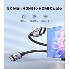 Cáp nối Mini HDMI sang HDMI 2.1 Ugreen HD163 15515 dài 2mhỗ trợ 8K@60Hz 4K@144Hz 48Gbps đen xám