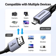 Cáp nối Micro HDMI sang HDMI 2.1 Ugreen 15516 dài 1m hỗ trợ 8K@60Hz 4K@144Hz 48Gbps đen xám