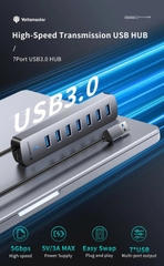 Bộ chia USB  sang 7 Cổng USB 3.0 Yottamaster PH7U-U3 dài 0.5M 1M vỏ hợp kim nhôm tùy chọn
