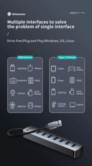 Bộ chia USB  sang 7 Cổng USB 3.0 Yottamaster PH7U-U3 dài 0.5M 1M vỏ hợp kim nhôm tùy chọn