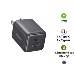Ugreen Củ sạc nhanh 2 cổng 20W UGREEN 55533 X514 USB Type C