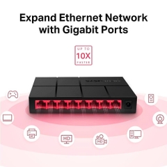 Mercusys Bộ chia mạng (Switch) 8 Cổng Gigabit Mercusys MS108G 10/100/1000 Mbps vỏ nhựa màu đen