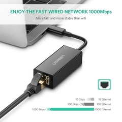Ugreen Cáp chuyển USB Type C sang mạng Lan, RJ 45 Ugreen 50307 tốc độ 1Gb/1000Mb vỏ nhựa màu đen