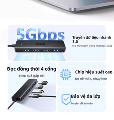 Bộ chia USB 3.0 sang 4 cổng USB Ugreen 25851 CM219 vỏ nhựa dài 15cm màu đen