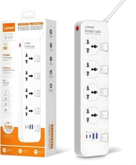 Ổ cắm điện đa năng LDNIO SC4408C 4 cổng AC 2 cổng USB 2 Cổng Type C 2500W dài 2m màu trắng