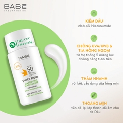 Kem chống nắng Babe Super Fluid Mattifying SPF 50 50ml - Cho da dầu
