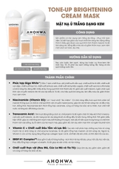 Mặt nạ kem ủ trắng Ahohwa Tone-Up Brightening Cream Mask 500g