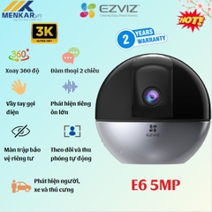 Camera wifi Ezviz E6 3K 5MP, Chống ngược sáng 80db, AI phát hiện người vật, vẫy tay gọi điện