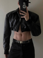 Áo Khoác Croptop Chất Liệu Da