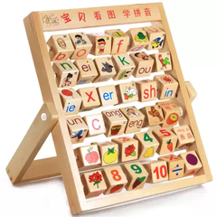 Đồ chơi bảng chữ cái và số xoay bằng gỗ