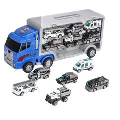 Mô hình xe container chở 6 xe hợp kim cứu hỏa cho bé_818