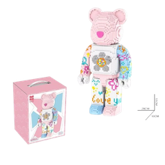Đồ chơi xếp hình Bearbrick hoa màu hồng xanh dễ thương DIY_89904