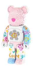 Đồ chơi xếp hình Bearbrick hoa màu hồng xanh dễ thương DIY_89904