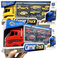 Mô hình xe container chở 6 xe hợp kim cứu hỏa cho bé_818