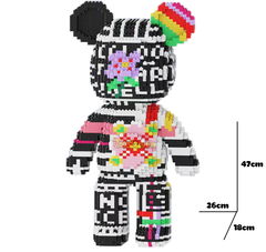 Đồ chơi xếp hình Bearbrick đen trắng họa tiết bông hoa_5547